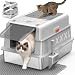 XXXL Extra Large Edelstahl geschlossene Katzentoilette mit Deckel & Kratzmatte Oben, Doppeltür, Aktivkohlefilter, leicht zu reinigen, geruchskontrollierende Katzen-Toilette, Hellgrau