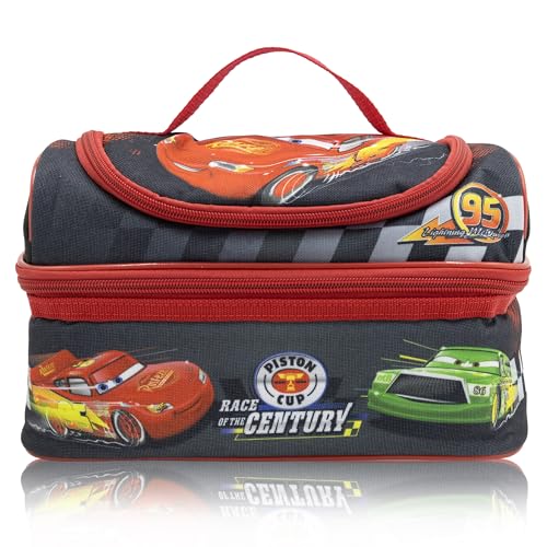 Disney Pixar Cars Lightning McQueen Lunch Box for Boys | Insulated Cars Lunch Bag with Rubber Zip Pulls | Lightning McQueen Lunch Kit for Kids and Toddlers | Ages 3+