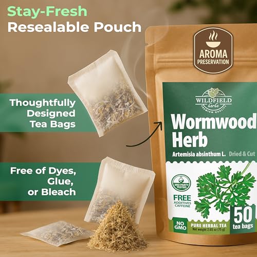 Image of 50 Bags Wormwood Herbal Tea (Artemisia Absinthum L.) - 50 Tea Bags 1.5g Absinthe Wormwood Herb