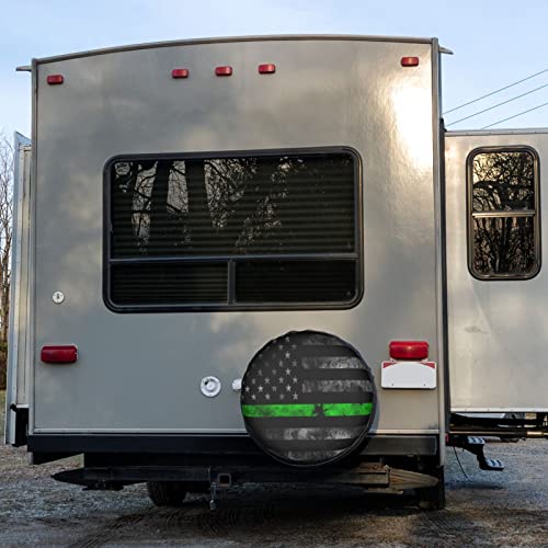 Image of Thin Green Line Flag Spare Tire Cover Dust-Proof Wheel Tire Cover Fit Trailer, RV, SUV and Many Vehicle 16 Inch