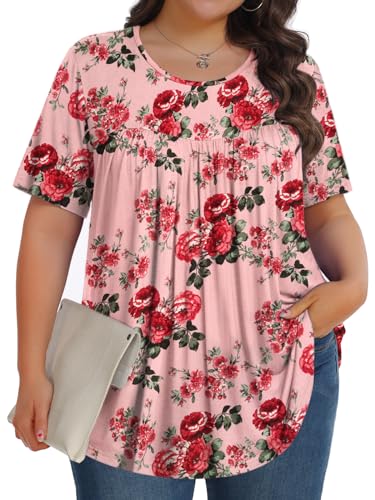 Image of Tencede Womens Plus Size Tops Tunic Short Sleeve Crew Neck Shirts Casual Soft Blouse 1X-5X