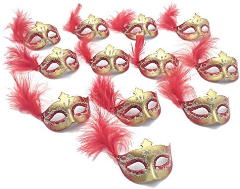 Mini Masks Party Decoration - Yiseng 12pcs Masquerade Venetian Party Favors for Kids Novelty Gifts (red)