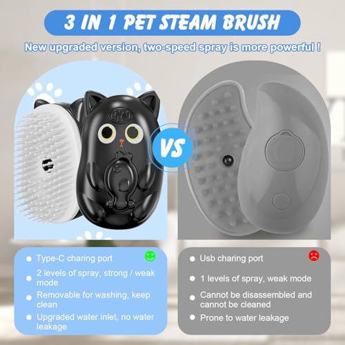 3 in 1 Cat Steam Brush for Shedding, Pet Steam brush for Dog & Cat Shedding & Grooming, for Long & Short Haired Pets, Spritz Defur Comb (black) - Image 3