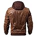 FLAVOR Men Brown Leather Motorcycle Jacket with Removable Hood. (Small (US Standard), Brown)
