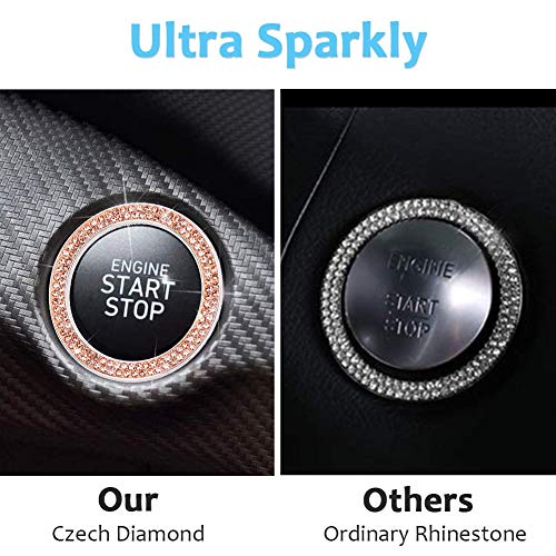 Image of ToBeQueen Push Start Button Bling Ring Emblem Sticker - 2pcs Girly Car Decor, Champagne