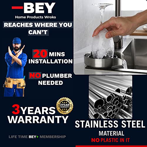 Bey Automatic Glass Rinser - Powerful Cup Washer For Kitchen Sink, Stainless Steel Baby Bottle Cleaner Sinks Attachment, Bar Accessories Spray Metal #TOP3