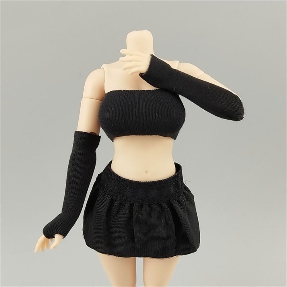 Costume de poupée 1/12 femme noir vêtement miniature figurine soldat articulée 15cm
