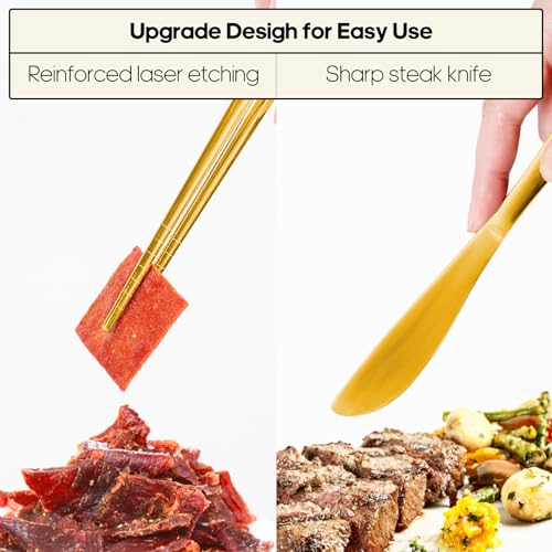 Image of Travel Utensils with Case, Quatish Portable Silverware Set for Work, Stainless Steel Reusable Travel Cutlery, Fork and Spoon Set for Camping, Picnic, Gadgets, Lunch Box for Men, Christmas Gift, Gold