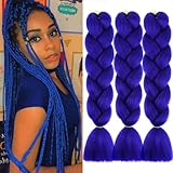 Blue Braiding Hair Extensions 24 Inch 3 Packs Synthetic Jumbo Crochet Braiding Hair High Temperature Twist Boxes Braids Hair for Women Pre Stretched Braids(Blue#,100g/Pcs)