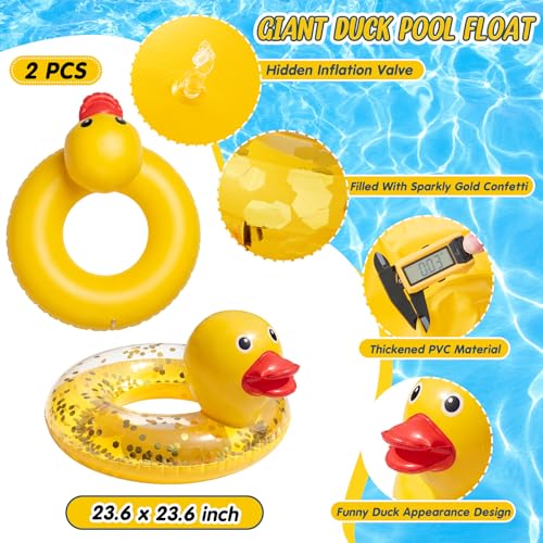 Hungdao 2 Pcs Funny Duck Pool Floats 23.6'' Kids Rubber Ducks Floatie Inflatable Tube Swim Ring Giant for Summer Beach Swimming Pool Carnival Birthday Party Supplies Sequins, Classic by Hungdao - Used condition - Image 2