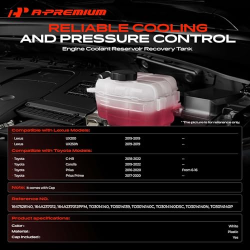 A-Premium Engine Coolant Overflow Recovery Reservoir Tank [with Cap] Compatible with Toyota Corolla 2019-2022, Prius 2016-2020, Prius Prime 2017-2020, C-HR 2018-2021 & Lexus UX200 UX250h 2019 by A-Premium - Used condition - Image 2