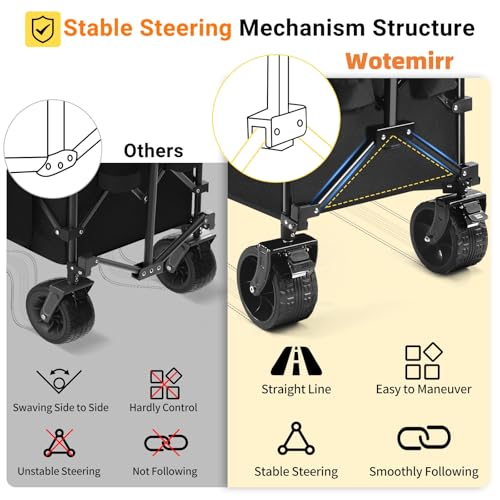 49''L Collapsible Foldable Extended Wagon with 450lbs Weight Capacity, Heavy Duty 300L Folding Utility Garden Cart with Big All-Terrain Beach Wheels & Drink Holders. Black