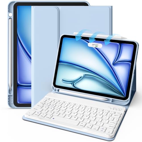 JKSML Keyboard Case for iPad Air M3 2025 6th Generation 11 inch M2 2024/iPad Air 10.9 inch 5th Gen 2022/4th Gen 2020, Detachable Wireless Bluetooth Keyboard Case with Pencil Holder, Blue