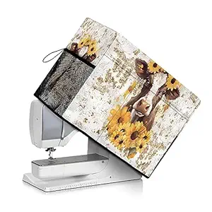Mintulipy Sewing Machine Cover with Convenient Pockets Store Needles Scissors Thread Tape Cow Sunflower Dust Cover with Durable Exterior Machine Washable Fabric
