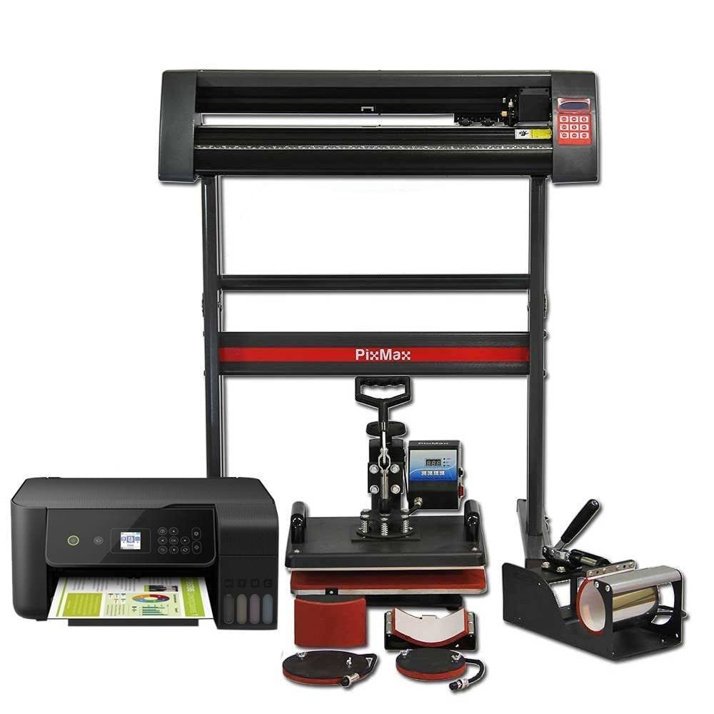 Kit Da Vinci con Plotter Taglio Vinile Guida Laser Abbonamento 12 Mesi Software - 720mm & Pressa a Caldo Termopressa Sublimazione Transfer - 5 in 1 & Stampante a Cartucce & Accessori
