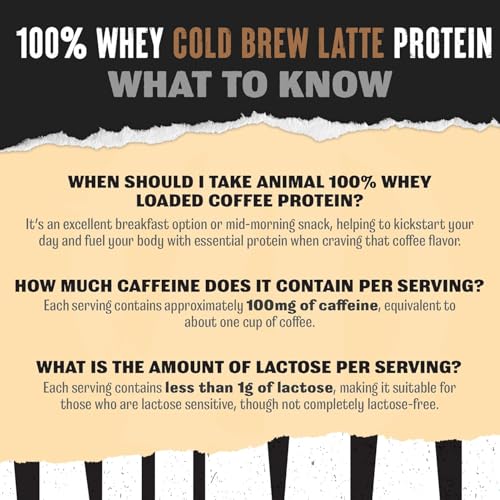 Image of Animal 100% Whey Protein Powder Samples & 25oz BPA Free Shaker Bottle - Real Instant Iced Coffee Whey + 20g of Protein, 120mg of Caffeine Meal Replacement with BCAA - Cold Brew Latte, 3 Single Packets