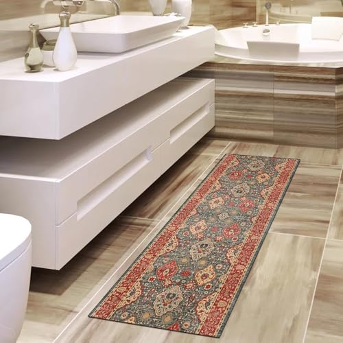 Alfombra de pasillo antideslizante roja y verde, pasillera lavable de 110 x 180 cm 4