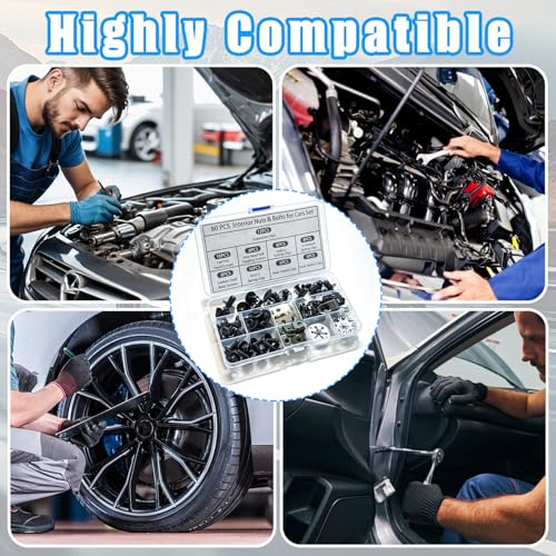 80 Stück Karosserieschrauben Clips Set, Auto Body Undertray Fender Schrauben, Metall U Typ Befestigungsclips, Blechmutter Schraube Mutter Clip Kit für Auto Stoßstange, Undertray, Türverkleidung