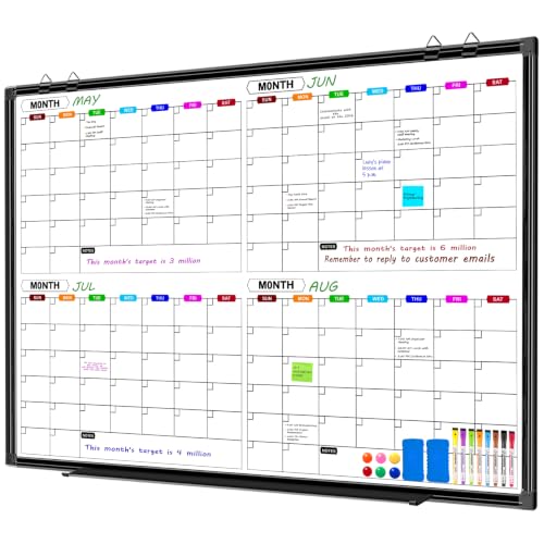 CALENBO Calendar Whiteboard for Wall 48" x 36", 4 Month Dry Erase Calendar