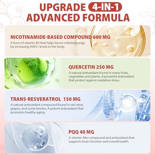 Image of 1000mg High-Potency NAD Liquid Supplement, Quercetin Phytosome & Resveratrol with PQQ, Boosts Cellular Energy, Focus & Healthy Aging - 2 Pc