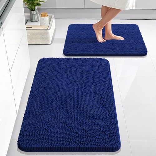 Image of OLANLY Bathroom Rugs Sets 2 Piece, Soft Absorbent Chenille Bath Mats Area Rug Set, Non-Slip, Quick Dry, Machine Washable Bath Mats for Bathroom, Home Decor Accessories (36 inchx24 inch+30 inchx20 inch, Navy)