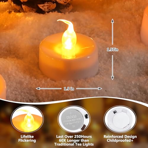 Image of Topstone CR2450 Battery Operated Flickering Flameless Candles with Warm Yellow Light,Remote Control Timer Votives,Decorative LED Tealights,Best for Wedding and Festival Decoration,Pack of 12