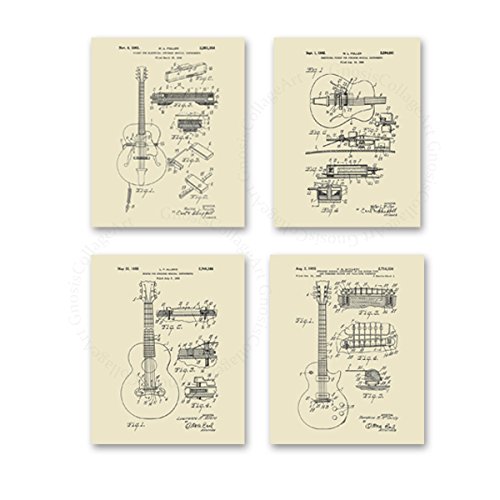 Guitar Decor Set Of 4 Unframed Prints Guitar Pickup Bridge Tailpiece Patent Art Guitarist Gifts Patents_Gibson_Crm4A #TOP16