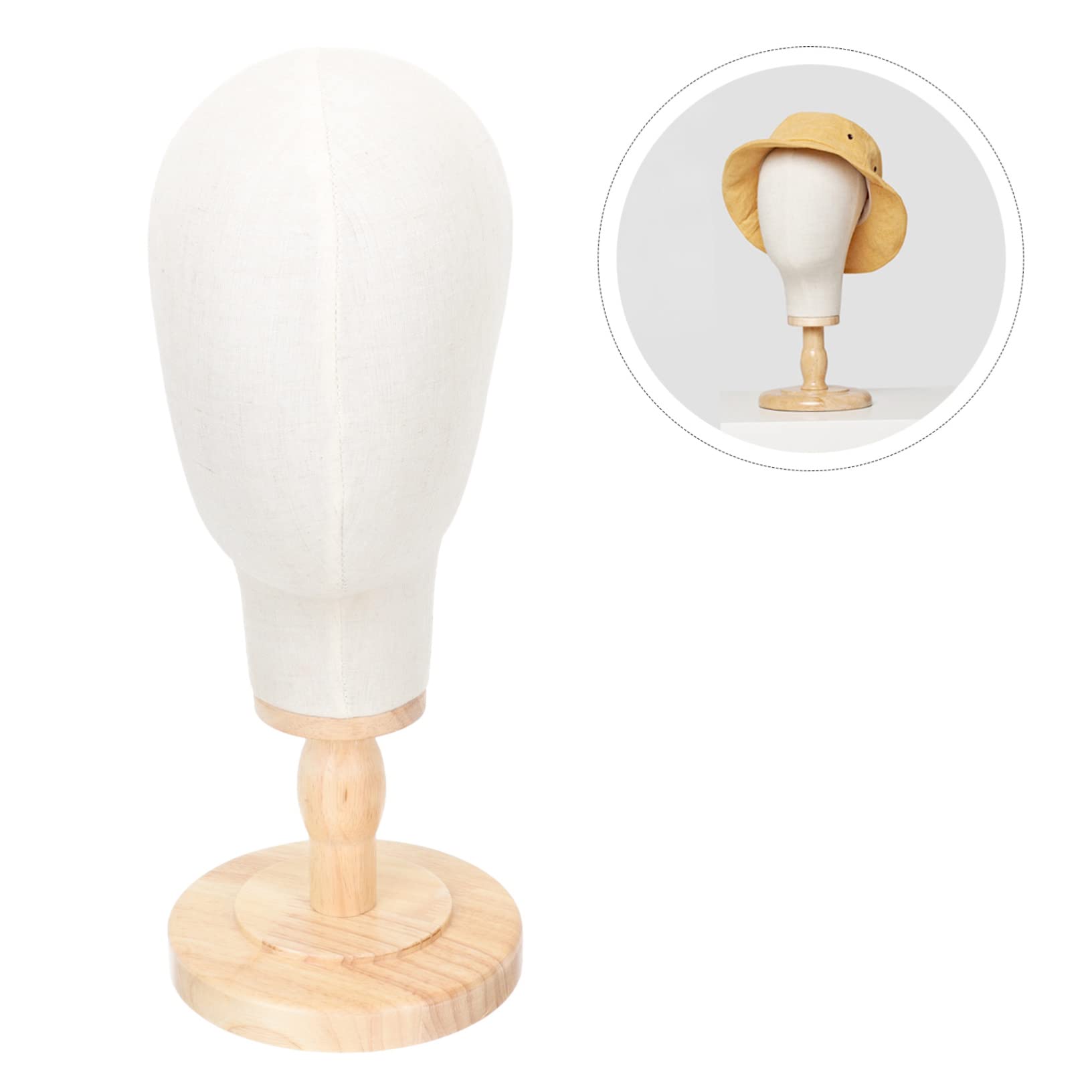 Housoutil Support Postiche en Lin Socle en Bois, Modèle Tête Bandeau pour Usage Quotidien et Affichage, pour Experts Capillaires et Présentation de Coiffures