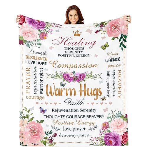 Lviliss Inspirational Gifts for Women, Warm Hugs Healing Blanket, Get Well Gifts for Women After Surgery, Breast Cancer Gifts for Woman, Thinking of You Gifts for Women Soft Throw Blanket 60