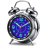 Twin Bell Alarm Clock, Extra Loud Ring for Heavy Sleepers & Deep Sleep Adults, Battery Operated, Silent Non-Ticking Mechanism with Luminous Numerals, Elegant Retro Metal Design for Bedroom (Blue)