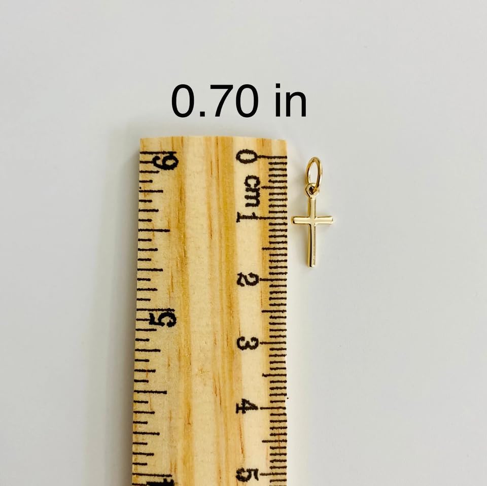 Authentic Dainty 14K Solid Gold Cross Charm Pendant - 18mm (0.7 inches) XSmall - 14K Real Yellow Gold Cross Pendant.4