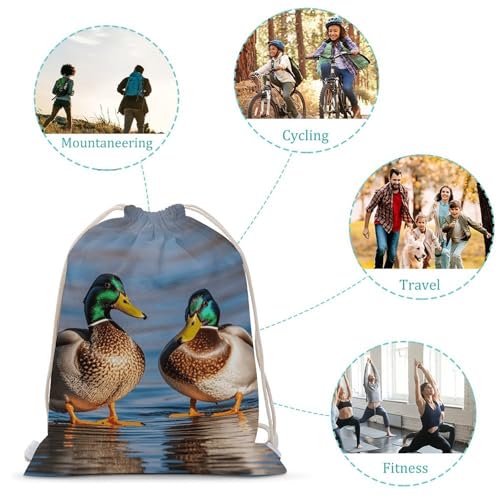 Two Mallard Ducks Drawstring Backpack - Canvas Sports Gym Sackpack, Lightweight String Bag for Beach & Travel3