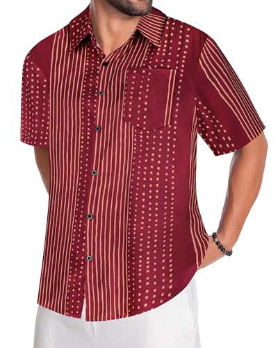 Image of Men Hawaiian Shirt Short Sleeve Summer Beach Button Down Shirts with Pocket