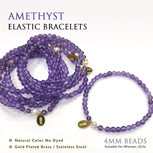 Morchic 4Mm Amethyst Beads Stretch Bracelet For Women, Freshwater Pearls Beads, Energy Gem Series Birthday Gift 7.2” #TOP5