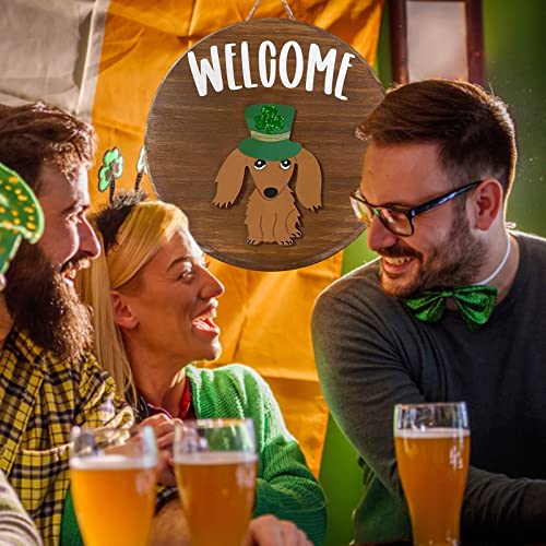 Interchangeable Welcome Sign For Front Door- Seasonal Rustic Wood Wreaths Wall Hanging Outdoor,Bull Head Truck Gnomes Apple Design Hanging Sign For Farmhouse Porch (6_Dog_+12Pcs) #TOP7