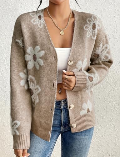 IDEALSANXUN Womens Daisy Sweater Cardigan Fall Winter Button Down Flower Floral Sweaters4