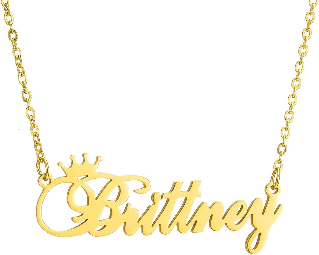 SKQIR Gold Custom Women Name Necklace Personalized, Customized Chains Name Pendants Necklaces Personalized Name Necklace with Crown for Women Girl Gift