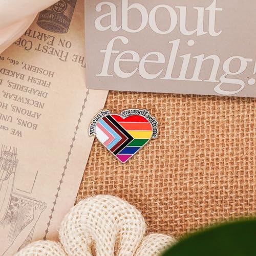 Image of LGBT Rainbow Pride Pins YOU CAN BE YOURSELF WITH ME /YOU ARE SAFE WITH ME Enamel Lapel Pin LGBTQ Pride Ally Pin Progress Pride Brooch Badge Pin for Shirt Backpack Hat Pride Month Decoration Jewelry