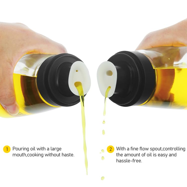 2 Pcs Small Glass Olive Oil and Vinegar Dispenser Bottles Set for Kitchen Cooking with Silicone Dual Pouring Spout, Soy Sauce Dispenser with Dust-proof Lid (Black, 8 oz) - Image 3