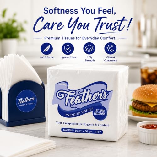 Image of Feather's Smartchoice Premium Tissue Paper Napkin 1Ply |100 pulls, Pack of 6, 30X30 cm | Naturally White | Cocktail Napkin, Super Strong & More Absorbent | Extra Soft