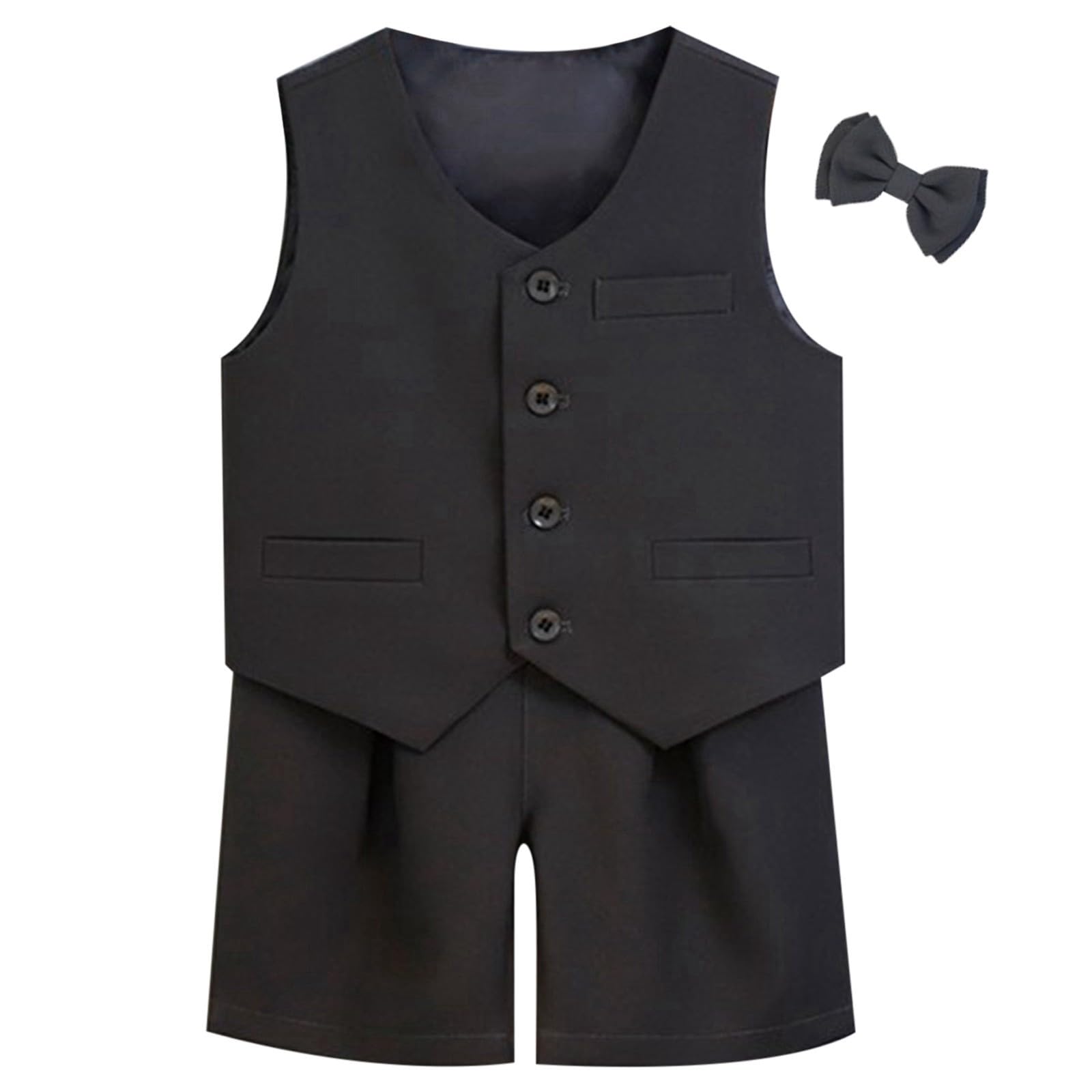 Conjunto de traje de niño de tres piezas con chaqueta formal y pantalones cortos 4