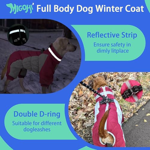 Image of MIGOHI Full Body Dog Coat,Warm Coats for Small Dogs | Reflective Winter Coat for Dogs with Harness,Turtleneck Dog Snowsuit with Legs,Windproof Pet Fleece Puffer Jacket,S,Rosered