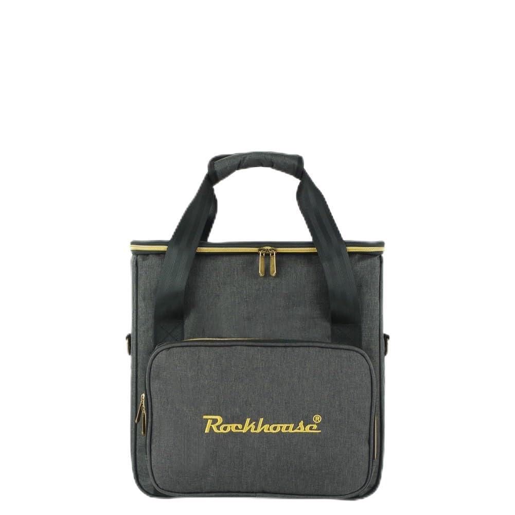Bolsa de almacenamiento de discos de vinilo para LP de 12 pulgadas, funda de tela catiónica con acolchado de 8 mm, transportador a prueba de polvo con correa para el hombro y bolsillo