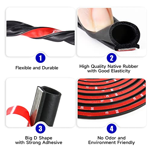 D-Shape Car Door Rubber Seal Strip,Black Automotive Weather Stripping With Self-Adhesive To Reduce Noise And Water-Leaking Fit Most Car,Truck,Suv,Rv,Boat And Home Application,28Ft (28Ft) #TOP3