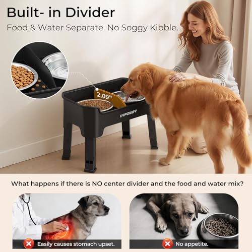 URPOWER Mess Proof Elevated Dog Bowls, High Wall Splash Guard Design, 4 Height Adjustable Raised Bowl Stand, 2 Stainless Steel Bowls, Non-Slip Food Water Set for Small Medium Large Dogs - Image 5