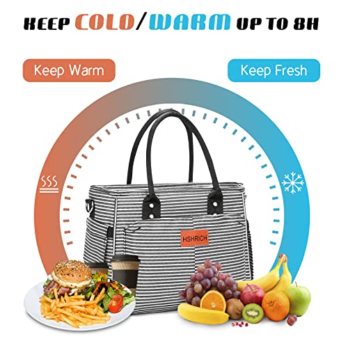 Lunch Bag For Women, Insulated Lunch Box For Work, Large Leakproof Cooler Purse With Side Pockets & Removable Shoulder Strap Women's Lunch Tote Bag For Picnic Work Beach Cute Lunch Bags (Stripe) #TOP4
