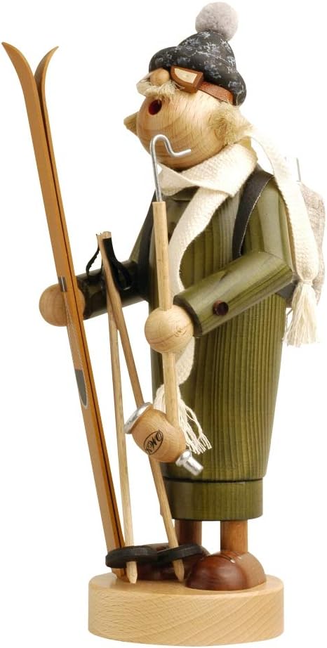 Incense Smoking Figurine, Skier, 27 cm, Wood, Multicolour, One Size