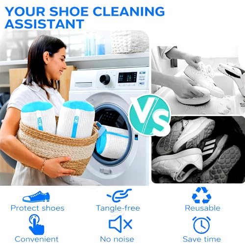 Image of Shoe Washing Machine Bag, 2 Pack XXL Laundry Bag for Washer & Dryer, Mesh Sneaker Wash Cleaner, Heavy Duty Zipper, Protects Shoes & Machine, Reusable