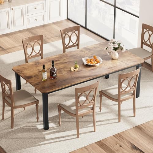 BouPower Industrial Dining Table for 6-8, 78.7" Long Vintage Kitchen