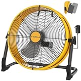 16' Battery Operated Floor Fan Compatible with Dewalt 20V Max Battery, Portable Fan with AC Adapter and USB Output, Metal Industrial High Velocity, Stepless Speed Cordless Fan for Jobsite Camping